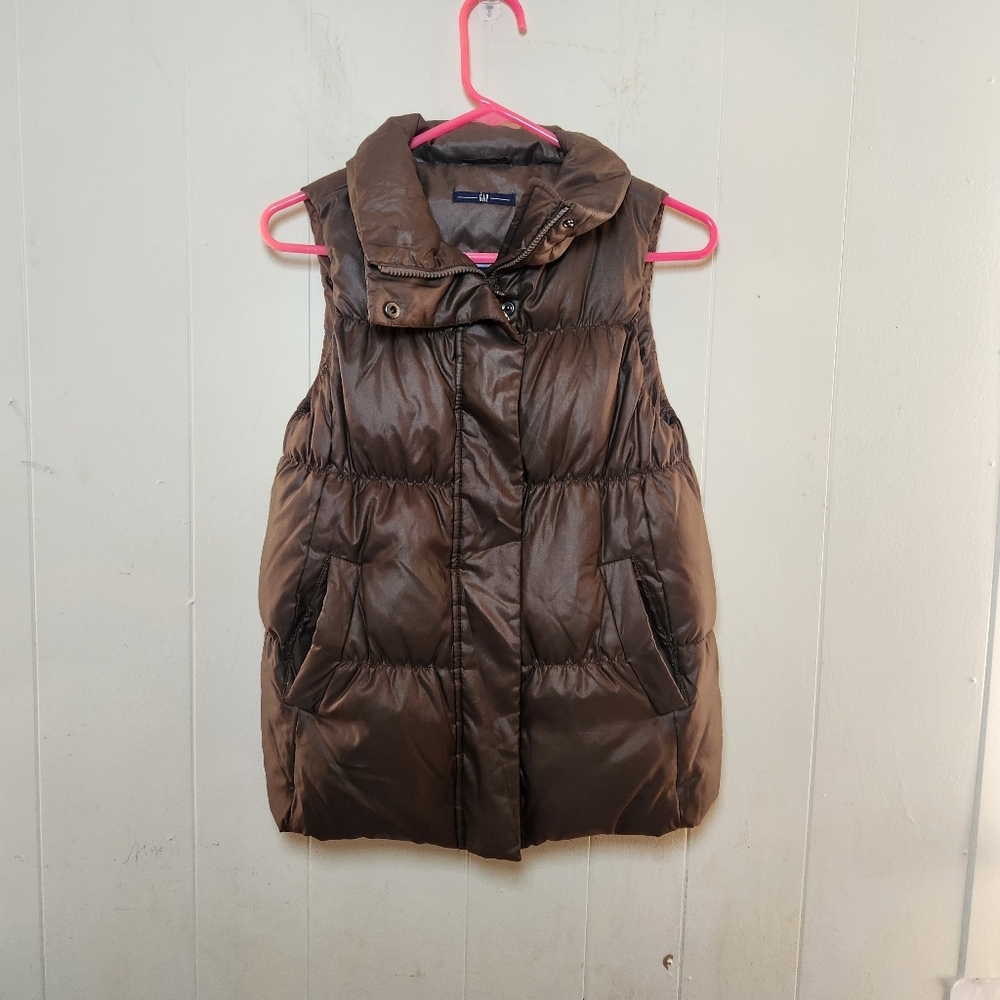 Gap Chocolate Brown Down Fill Puffer Vest Size Small Y2k